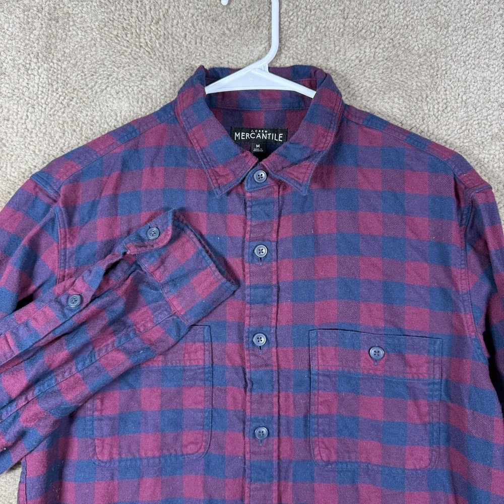 J.Crew Shirt Mens Medium Red Blue Plaid Flannel Button Up Casual Long Sleeve